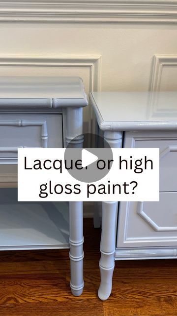 Marielle | Self Taught Glossy Furniture Flips & Home DIY Tips | on Instagram: "I was recently asked to show a side by side of lacquer and Benjamin Moore advance. Here it is!  - One of these nightstands is lacquer and the other is Advance high gloss water based paint.  - Which one is lacquer? Left or right? Leave your guess below. - I started out using @benjaminmoore Advance paint for my high gloss projects before transitioning to lacquer. Now I’m transitioning back to Benjamin Moore advance.  - Why? Because I think it is safer, easier to work with and just as glossy.  - #diy #diylacquer #highgloss #highglosspaint #lacquer #kitchendesign #interiordesign #ad #benjaminmoore" How To Paint Lacquer Furniture, Diy Lacquer Furniture, How To Paint High Gloss Furniture, Diy Lacquer Furniture How To Paint, High Gloss Furniture Paint, How To Lacquer Furniture, Laquer Painted Cabinets, High Gloss Painted Furniture, Glossy Furniture