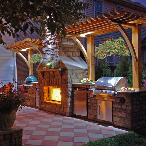 Outdoor Rooms | Kitchens, Grill Islands, Fireplaces Pergolas ... Modern Pergola, Backyard Kitchen, Diy Outdoor Kitchen, Pergola Plans, Dream Backyard, Outdoor Bbq, Outdoor Kitchen Design, Outdoor Grill, Outdoor Dining Area