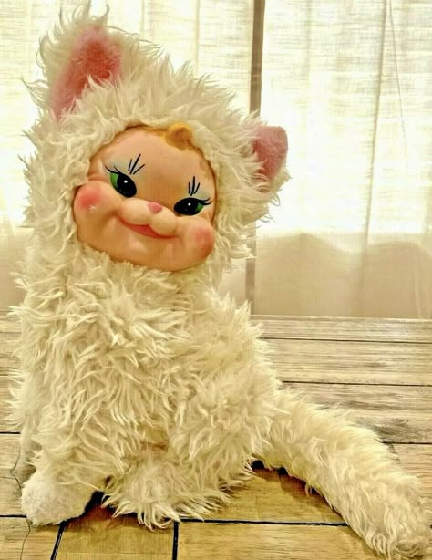 Vintage Rubber Face Cat Rubber Face Plush, Ruston Dolls, Rubber Face Doll, Rushton Dolls, Rushton Toys, Cat Plushie, Clown Party, Doll Plushies, Rubber Face