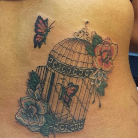 Bird cage, butterfly,  flower tattoo Sparrow Tattoo Design, Birdcage Tattoo, Cage Tattoo, Cage Tattoos, Flying Bird Tattoo, Sparrow Tattoo, Butterfly Tattoos For Women, Best Tattoos For Women, Flower Tattoo Arm