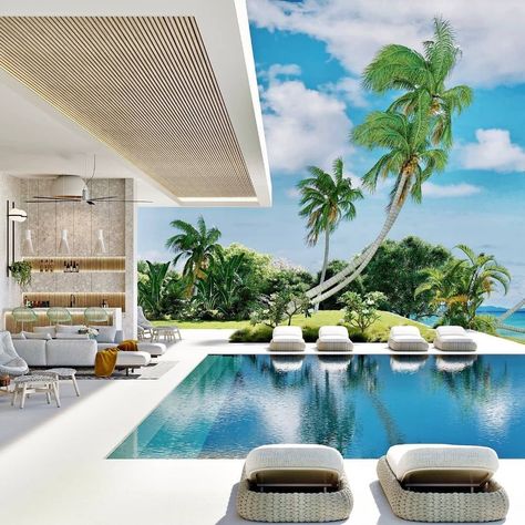 CovetED Magazine (@covetedmagazine) posted on Instagram: “A pool with a special view in @udesignmarbella new villa in The Cayman Islands! . . . . #covetedmagazine #CovetHouse #covetstudio…” • Jun 5, 2021 at 7:05am UTC Outdoor Party Ideas, Western Caribbean, Island House, Island Home, Villa Design, Outdoor Party, Pool Designs, Modern House Exterior, Luxury Villa