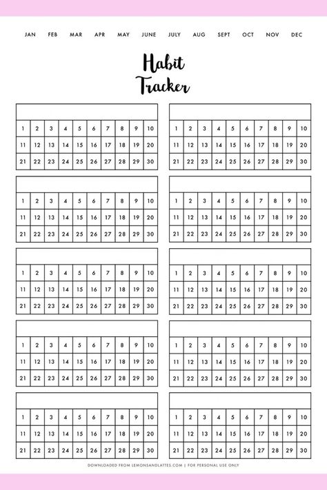 This monthly habit tracker allows you to track up to 10 habits on the same page. Circle the current month at the top and start tracking! Habit Tracker Printable Monthly, Free Habit Tracker, Monthly Habit Tracker Printable, Monthly Habit Tracker, Bullet Journal Ideas Templates, Habit Tracker Bullet Journal, Daily Progress, Habit Tracker Printable, Bulletin Journal Ideas