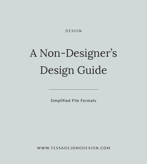 A Non-Designer’s Design Guide is a blog post series I’m developing to help bridge the gap between designer and client. I want to provide a resource business owners can refer back to that simplifies and visually explains terms, processes, file types (and more!) that are used in the graphic design industry. This series will also lay out practical tips and steps to apply what you’ve learned within your own branding and marketing. #GraphicDesign #DesignGuide #FileFormats #TessaDeJongDesign Basic Design Principles, Branding And Marketing, Graphic Design Business, Self Promo, Graphic Designer Portfolio, Marketing Collateral, My Hope, Design Principles, S Design