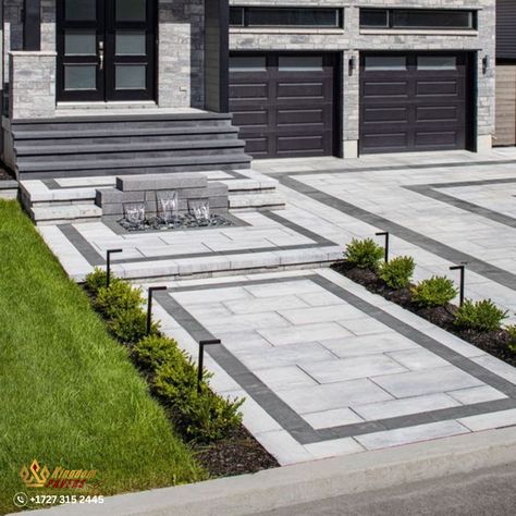 Revamp your home's entrance with a contemporary-style driveway from Kingdom Pavers! 🚗✨ 

Elevate your curb appeal with sleek, modern design that makes a statement. Our expert craftsmanship ensures both durability and aesthetic excellence. Ready to enhance your home's first impression? Contact us today to pave the way to a more stylish and welcoming driveway! 🏡🛠️ #KingdomPavers #ContemporaryDriveway #ModernDesign #CurbAppeal #HomeRenovation #StylishLiving Grey Driveway Pavers, Modern Driveway Design Entrance, Modern Driveway Paver Design, Landscape Driveway Entrance, Front Porch With Pavers, Paved Driveway Ideas, Modern Driveway Ideas, Pavement Ideas, Hill Backyard