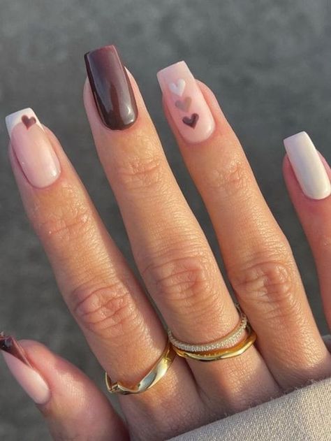 Nail Ideas Sns, Cute Sns Nail Ideas, Sns Nail Ideas, Ongles Beiges, Brown Nails Design, Heart Nail Designs, Simple Fall Nails, Beige Nails, Smink Inspiration