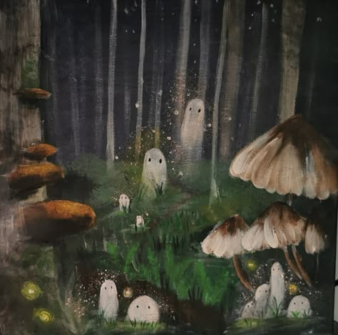 #ghost #ghosts #forest #woods #painting #paint #surrealism #art #mushroom #misty #magical Instagram: 13_con Illustration Kunst, 동화 삽화, Arte Peculiar, Fairytale Art, Wow Art, Ethereal Art, Art And Illustration, 판타지 아트, In The Forest