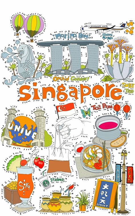 Singapore Illustration Art, Singapore Map Art, Singapore Map Illustration, Singapore Illustration Graphics, Singapore Doodle, Singapore Scrapbook, Singapore Drawing, Singapore Illustration, Singapore Design