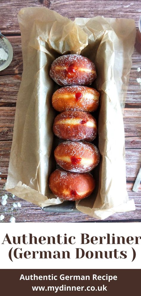 German Berliner Recipe, Bismarck Donut Recipe, German Doughnut Recipe, Berliners Recipes, German Donuts Recipe, Berliner Donut Recipe, Polish Donuts Recipes, Bismark Donut, German Winter Food