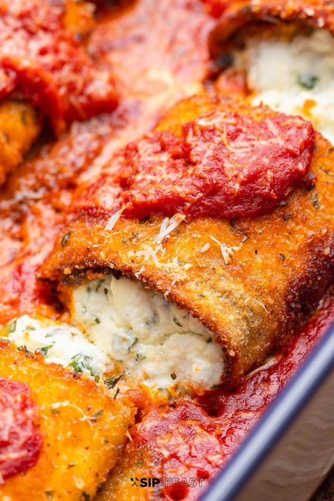 Eggplant Parmesan Roll Ups, Egg Plant Rollatini Baked Eggplant, Eggplant Napoleon, Eggplant Rollatini Recipe, Breaded Eggplant, Sip And Feast, Eggplant Rollatini, Eggplant Recipes Easy, Fried Eggplant