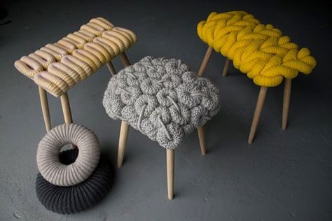 One Kindesign London Design Festival, Colour Ideas, How To Purl Knit, Craft Work, Interior Design Trends, Stools, Fiber Art, Knit Crochet, Furniture Design