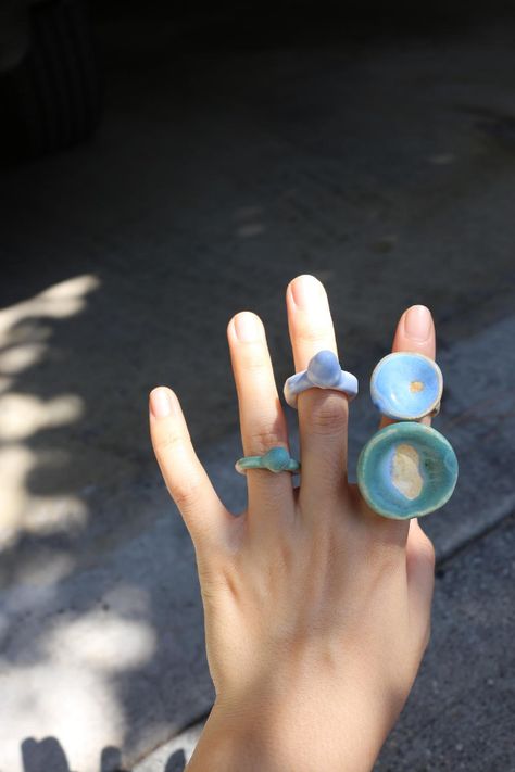 Handmade Rings Clay, Unique Handmade Ceramic Jewelry, Pottery Jewelry Artful Home, Porcelain Rings Ceramic Jewelry, Ring Ceramic Jewels, Blue Statement Ring, Handmade Ceramic Planters, Handmade Ceramic Jewelry, Ceramic Ring Dish