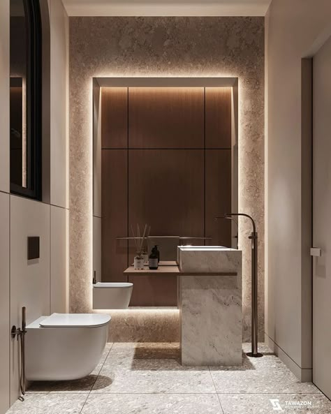 Modern contemporary bathroom interior design Modern Powder Room Design, Powder Room Design Ideas, Dreamy Living Room, Guest Bathroom Design, Restroom Design, Bathroom Decor Luxury, House Floor Design, Guest Toilet, Washroom Design