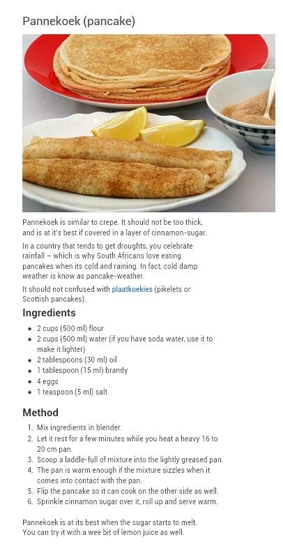 Pannekoek Pannekoeken Recipe, Pap Recipe, Crepes Recipe Breakfast, Recipe For Pancakes, Milk Pancakes, Sweet Crepes Recipe, Sweet Crepes, Kids Cooking Recipes, African Recipes