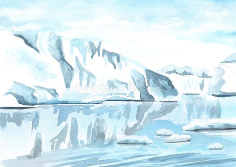 Glacier Drawing, Glacier Painting, Arctic Illustration, Arctic Painting, Landscape Drawing Easy, Sea Murals, Arctic Landscape, Montessori Art, Background Drawing