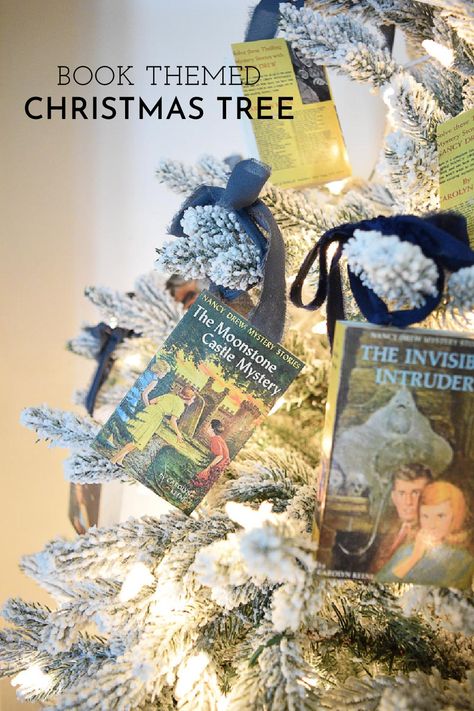 This Nancy Drew Book Christmas Tree is one of my all-time-favorites, and I share my template for making book ornaments in the blog! Now I'm brainstorming all the other book themed Christmas Tree possibilities!

#bookthemedchristmas #nancydrew #bookchristmas Library Themed Christmas Tree, Christmas Tree Book Theme, Book Themed Christmas Ornaments, Book Theme Christmas Tree, Book Themed Christmas Tree, Cottage Christmas Tree, Book Ornaments, Storybook Theme, Book Christmas Tree