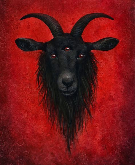 Black Goat, Occult Tattoo, Goat Art, Traditional Witchcraft, Stippling Art, Gothic Fantasy Art, Occult Art, Acrylic On Wood, Goth Art