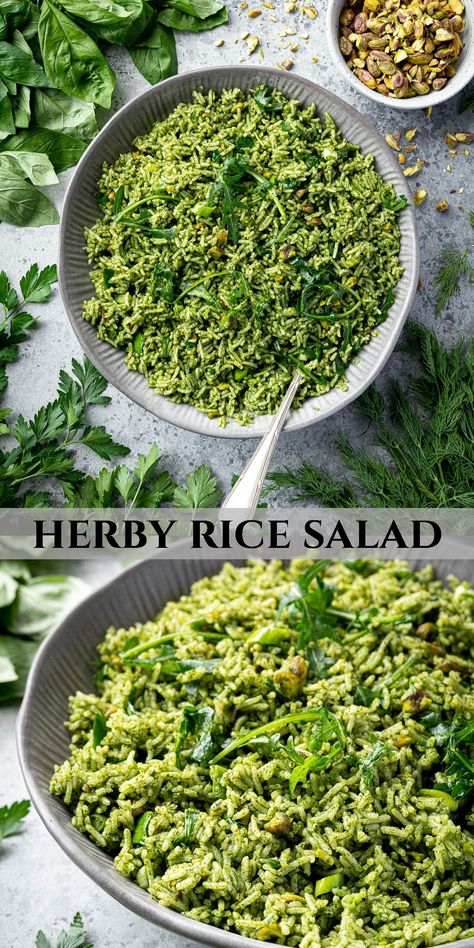 Basmati Rice With Vegetables, Herb Salad Recipes, Green Dishes Recipes, Pistachio Dinner Recipes, Summer Rice Dishes, Herbed Rice Recipes, Summer Rice Recipes, Rice Salads Summer, Cold Rice Recipes