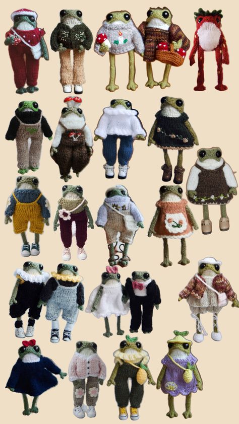 Old Lady Crochet, Froggy Crochet, Frog Knitting, Knitted Frog, Fnaf Crafts, Frog Doll, Christmas Posts, Crochet Frog, Animal Portraits Art