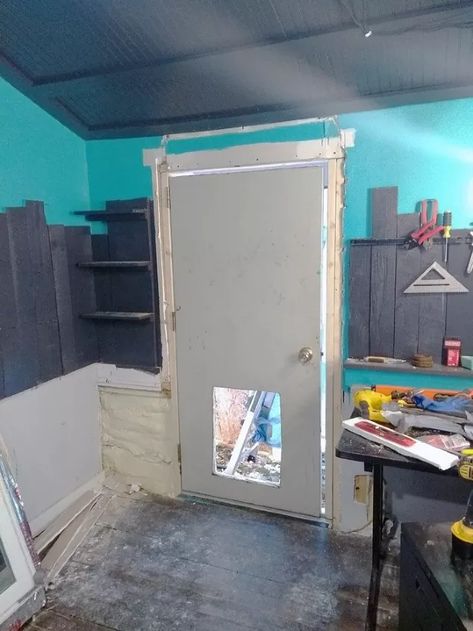 Doggie Door – How to Build an Almost Indestructible DIY Dog Door | Hometalk Diy Dog Door, Diy Doggie Door, Installing Exterior Door, Window Cleaner Homemade, Doggie Door, Desk Makeover Diy, Diy Pantry Organization, Steel Doors Exterior, Three Season Room