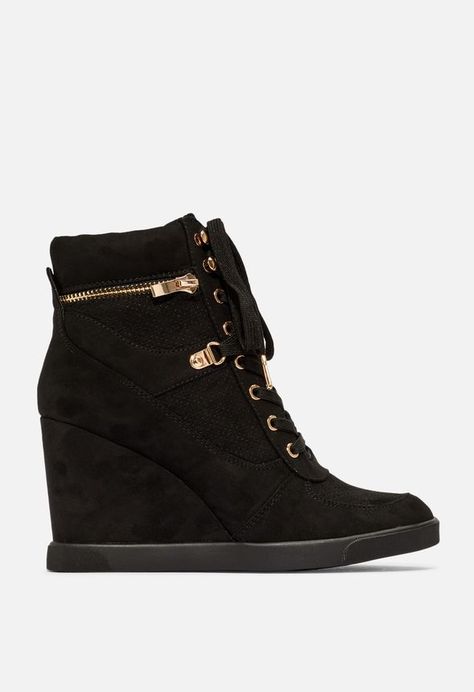 Modern Black Wedge Heel Sneakers, Black Wedge Sneakers With Thick Bottom, Modern Black Lace-up Wedge Sneakers, Black High-top Wedge Sneakers With Thick Bottom, Black Lace-up Wedge Sneakers With Rubber Sole, Wedge Trainers, Trainers Shoes, Jimmy Choo Heels, Perfect Jeans