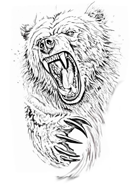 Grizzly Bear Drawing, Oak Leaf Tattoos, Grizzly Bear Tattoos, Tree Silhouette Tattoo, Bear Spirit Animal, Indian Feather Tattoos, Scene Tattoo, Bear Sketch, Medusa Tattoo Design