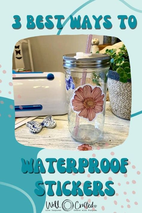 How To Keep Stickers On Water Bottle, Cricut Waterproof Stickers, Water Bottle Decal Ideas, How To Make Water Proof Stickers, Waterproof Stickers Diy, Waterproof Stickers For Water Bottles, Waterproof Stickers Cricut, How To Make Water Bottle Stickers, How To Make Waterproof Stickers