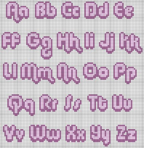 Alpha pattern #39685 variation #120859 | BraceletBook Perler Bead Font Patterns, Perler Bead Letters Fonts, Bead Loom Alphabet Letter Patterns, Alpha Patterns Letters, Food Alpha Pattern, Alpha Pattern Alphabet, Perler Letters, Crochet Letters Pattern, Crochet Letters