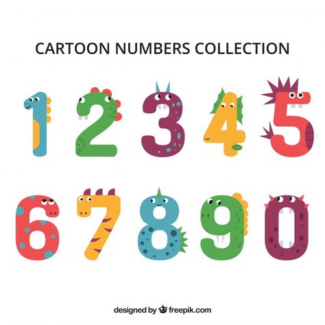 Cartoon number collection with character... | Free Vector #Freepik #freevector #car #design #light #character Number Design Fonts, Cartoon Numbers, Geometric Alphabet, Little Monster Birthday, Premium Vector Cartoon, Kitten Art, Numbers For Kids, Monster Characters, Halloween Fonts