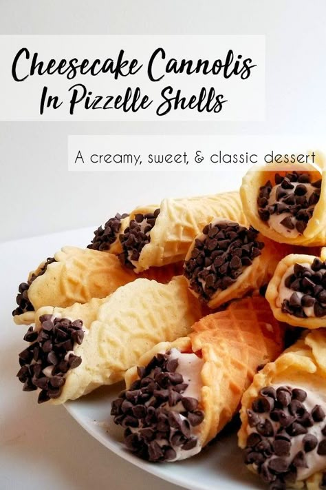 Pizzelles with Cheesecake Cannoli Filling - All Tarted Up Pizzelle Cookies Ideas, Pantry Desserts, Pizzelle Recipes, Pizelle Recipe, Cannoli Desserts, Cannoli Cheesecake, Cream Horn, Pizzelle Cookies, Pizzelle Recipe