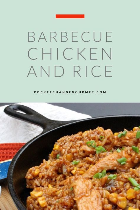 Are you searching for a budget-friendly dinner you can cook in less than 30 minutes? Well, you've found a future family favorite. This barbecue chicken and rice one-dish dinner recipe is not only quick and easy; it's comfort food. Your family will ask for it time and time again. Go ahead and grab this #barbecuechicken and #rice #onedishrecipe for dinner tonight. pocketchangegourmet.com Bbq Chicken And Rice, Chicken Barbecue Sauce, Corn And Rice, Beef Chow Mein, Chicken Barbecue, Easy Bbq Chicken, Barbecue Chicken Recipe, Cheesy Rice, Cold Weather Comfort Food