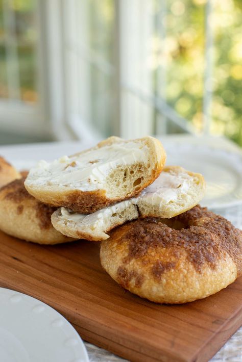 Cinnamon Crunch Sourdough Bagels Cinnamon Bagels, Bread Proofer, High Protein Flour, Sourdough Bagels, Natural Yeast, Bread Sourdough, Cinnamon Crunch, Baking Items, Sweet Dough