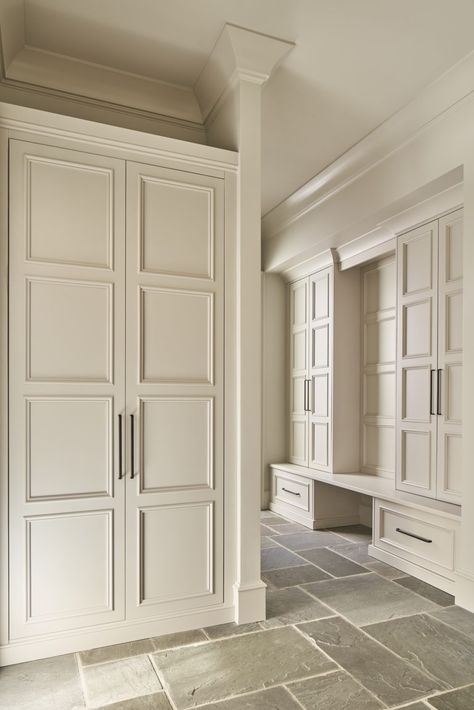 - Kingswood Custom Homes - Custom Home Builder Charlotte NC Sage Mudroom, Mudroom Cabinet Colors, Mudroom Office Combo Layout, Bedroom Vestibule, Mudroom Built Ins, Mudroom Floor, Laundry Inspiration, Cabinet Hallway, Washington House