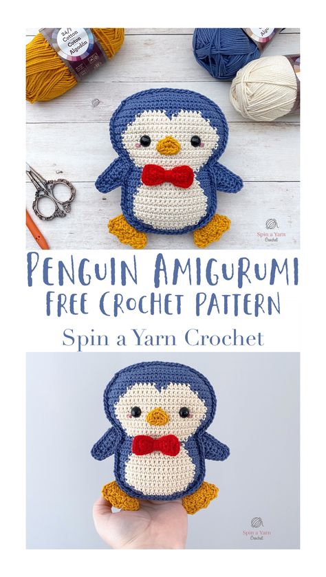 A free crochet pattern from Spin a Yarn Crochet Penguin Amigurumi, Amigurumi Penguin, Crocheted Animals, Crochet Penguin, Play Sets, Amigurumi Ideas, Kawaii Crochet, Crochet Animal Patterns, Crochet Inspiration