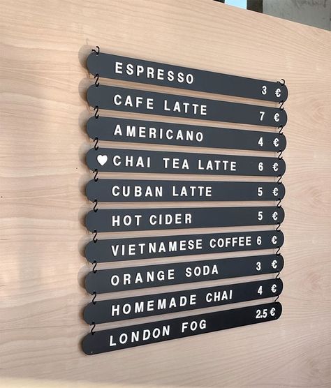 10 Fun Menu Board Ideas for Dessert Shops and Cafes Cafe Menu Display, Cafe Menu Boards, Hanging From Ceiling, Menu Board Design, Menu Display, Bakery Menu, Menu List, Hanging Letters, Magnet Board