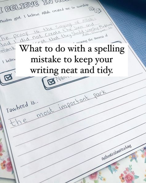 A handy tip for tackling spelling mistakes in handwritten work: We all want our writing to look neat and tidy, right? Crossing out or scribbling over mistakes can make our masterpiece look messy. Instead, let me share a simple hack I use to keep my handwriting looking sharp while correcting errors. #handwriting #spelling #teachertips #spellingmistake #tidyhandwriting The Jinn, Spelling Mistakes, Neat And Tidy, Teacher Hacks, Simple Tricks, Handwriting, Helpful Hints, To Look, Meant To Be