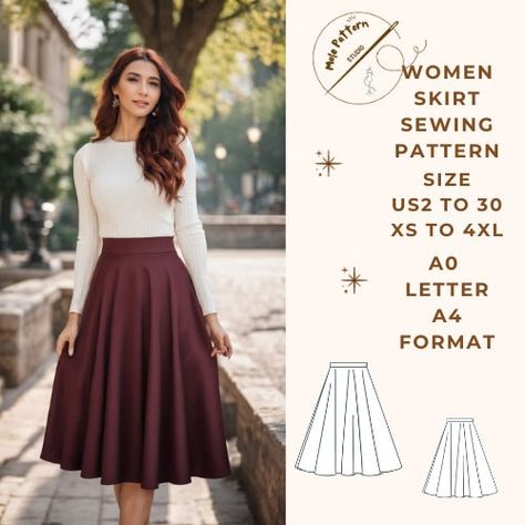 Sewing Pattern Pleated Skirt, Wool Skirt Pattern Sewing, Plus Size Clothing Patterns, Wool Skirt Pattern, Sewing Patterns Winter, Midi Skirt Sewing Pattern, Easy Sewing Projects Clothes, Skirt Sewing Pattern Free, Sew Skirt