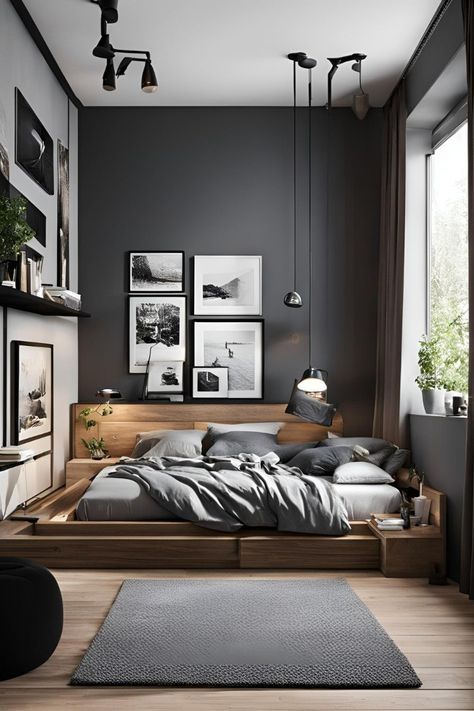 Modern Men’s Bedroom Ideas, Bedroom Ideas For Men White Walls, Simple Guys Bedroom, Minimalist Bedroom For Couples, Small Minimalist Bedroom Ideas, Small Men’s Bedroom, Small Master Room Ideas, Room Ideas For Men Bedroom Small Spaces, Bedroom Designs For Men