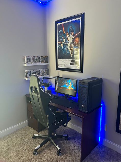 My Gaming & Productivity Setup Console Desk Setup, Gaming Setup Bedroom Small Spaces, Guy Room Ideas Bedrooms, Minimalist Gaming Setup, Guy Room Ideas, Ps5 Setup, Budget Setup, Gaming Laptop Setup, Hannah House