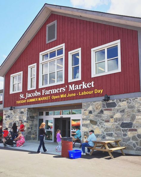 Exterior of building at St. Jacobs Farmers Market near Kitchener Ontario Vancouver Chinatown, Toronto Neighbourhoods, Things To Do In Toronto, Waterloo Ontario, Things To Do In Vancouver, Kitchener Ontario, Summer Marketing, Visit Canada, Cape Breton