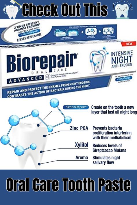 Repairs and protects enamel from night erosion. MicroRepair consists of particles constituted by Hydroxyapatite whose composition is very similar to that of tooth enamel. This similarity gives microRepair the biomimetic properties to integrate microparticles with enamel and dentin, with consequent mineralising and restorative action. Biorepair does NOT contain: Fluoride, Titanium dioxide,Sodium Lauryl Sulphate,Parabens even children under the age of 6 can use biorepair.click the link below Tooth Enamel Restore, Tooth Enamel, Sodium Lauryl Sulfate, Titanium Dioxide, Oral Health, Oral Care, Toothpaste, Spa, Composition