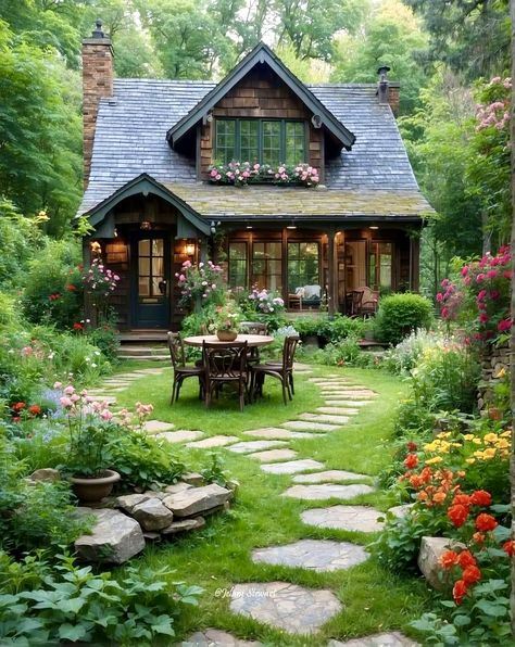 Cozy Cottages, Small Cottage Homes, Tree House Designs, Cottage Gardens, Cottage In The Woods, Dream Cottage, Fantasy House, Village House Design, Cabins And Cottages