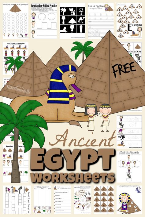 Kids will have a blast practicing their alphabet letters, numbers, math and more with fun Ancient Egypt Worksheets. These ancient egypt free printables are great for toddler, preschool, pre-k, kindergarten, and first grade students to get a taste for a fascinating time filled with amazing pyramids, sphynx, mummies, pharoahs, vast deserts, and more. Simply print ancient egypt printable worksheets pdf file with and you are ready to have fun learning about ancient egypt for kids! Ancient Egypt Worksheets, Egypt Worksheets, Ancient Egypt Crafts, Ancient Egypt Activities, Ancient Egypt For Kids, Egypt Activities, Ancient Thebes, Egypt Crafts, Egypt Project