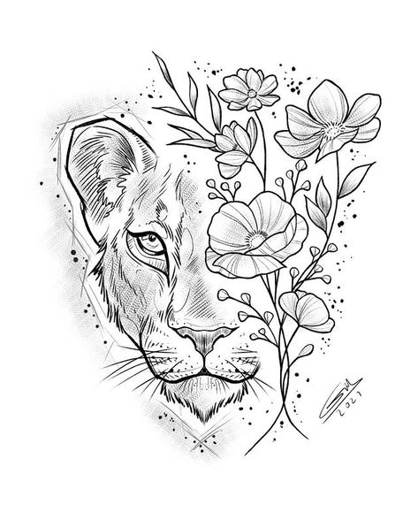 Art work tattoo lioness Tattoo Lioness, Lioness Tattoo Design, Female Lion Tattoo, Big Cat Tattoo, Tier Tattoo, Lioness Tattoo, Lion Tattoo Sleeves, Muster Tattoos, Lion Tattoo Design