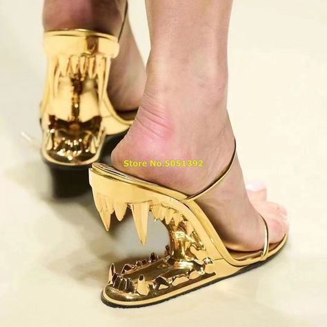 Wolf's Fang Heel Women Slippers Open Toe Strappy Slip On Fashion 2023 New Arrivals Summer Slides Gold Silver Hot Sale Shoes| | - AliExpress Club Night Outfit, Pink Cargo Pants, Dance Heels, Green Bras, Open Toe Slippers, Streetwear Fits, Two Piece Pants Set, Super High Heels, White Belt