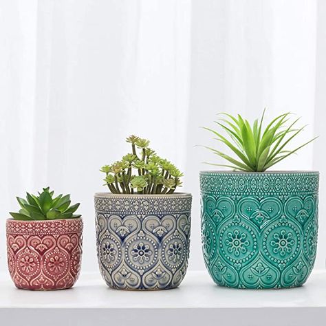 Amazon.com: MyGift Multi-Colored Ceramic Succulent Plant Pot with Decorative Embossed Design, Small Indoor Planter Flower Pots, Set of 3 : Patio, Lawn & Garden Pots Set, Orchid Planters, Ceramic Succulent, Air Plant Terrarium, Orchid Pot, Indoor Planter, Outdoor Pots, Ceramic Flower Pots, Pot Designs