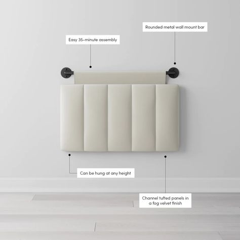 Hanging Headboard Ideas, Padded Wall Bedroom, Mounted Headboard To Wall, Wall Panel Behind Bed, Modern Bed Headboard Design, Kids Bed Headboard Design, Bed Headboard Ideas Modern, Bed Wall Headboard, Built In Headboard Wall