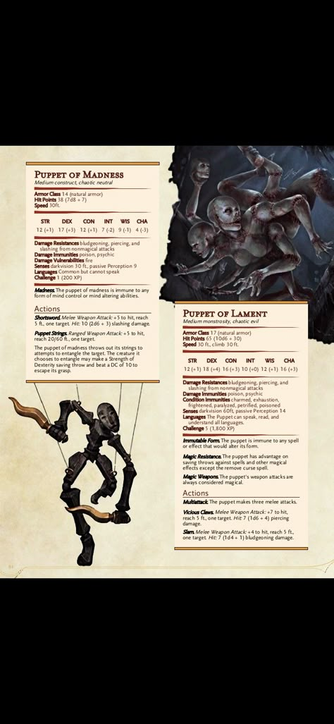 Dnd Creepy Monster, Dnd 5e Horror Monsters, Monster Of The Week Rpg Ideas, Dnd Machine Monster, Dnd Doll Monster, Dnd Fairytale Characters, Dnd Body Horror, Dnd Npcs Stats, Dnd Big Bad