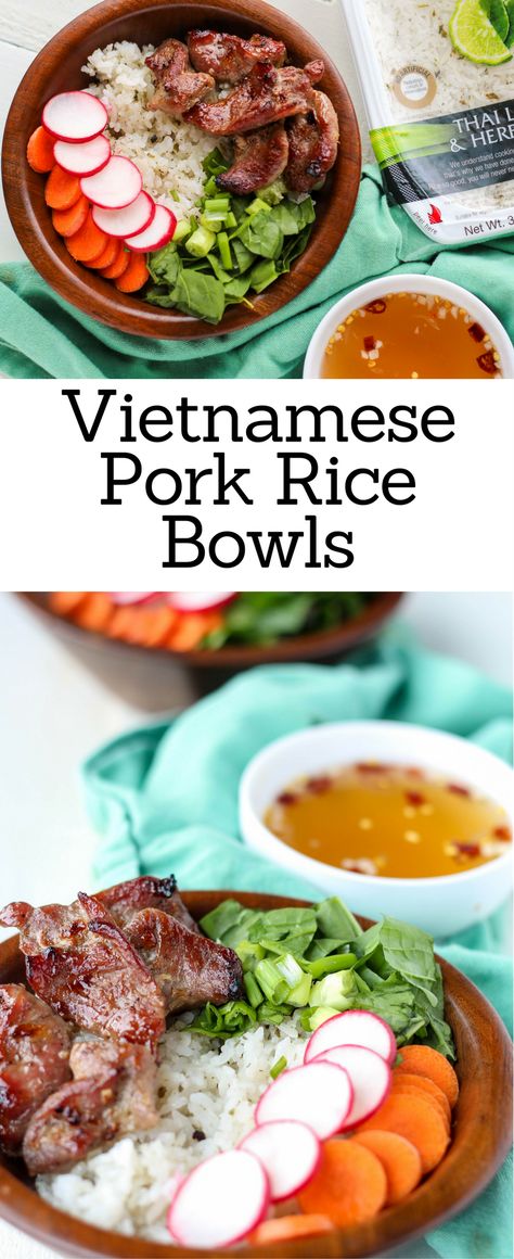 Supper Inspiration, Pork Rice Bowls, Pork Bowl, Vietnamese Recipe, Caramelized Pork, Asian Bowls, Vietnamese Rice, Crunchy Veggies, Vietnamese Pork