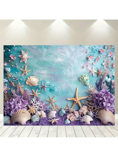 1pc, Underwater Mermaid Photography Background Props: Ocean Purple And Blue Women's Birthday Party Decoration - Starfish, Shell, Ocean Theme Photography Studio Booth Background, Party Decoration Supplies, Home Decoration Supplies - Spring And Summer - No Power Required Multicolor    Polyester     Event & Party Supplies, size features are:Bust: ,Length: ,Sleeve Length: Ocean Birthday Decorations, Under The Sea Bday Party, Underwater Theme Decorations, Underwater Theme Decor, Ocean Quinceanera Theme, Underwater Theme Party Decorations, Summer Merchandising, Under The Sea Birthday Party Decorations, Beach Theme Party Ideas