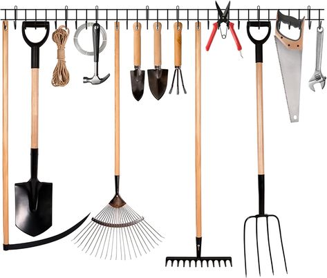 Garden Tool Rack Garage Tool Organizer Wall Mount Garden Tool Holder Yard Tool Hangers Organizer Heavy-Duty Hook Wall Storage Rack Holds Garden Tools, Shovels, Rakes, Hoses, Ropes (64 inches/160cm) : Amazon.co.uk: Garden & Outdoors Folding Shelf Bracket, Garden Tool Holder, Garden Tool Rack, Black Shelf, Tool Hangers, Garden Tool Organization, Garage Tool Organization, Shed Organization, Lawn Tools